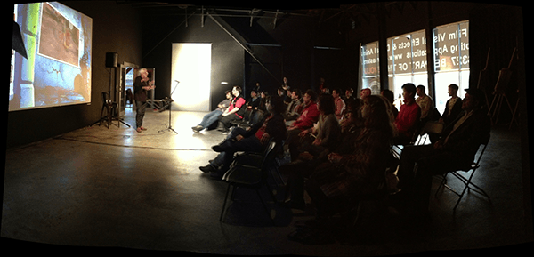 Warren Franklin of ILM speaks at a CG Masters studio event.